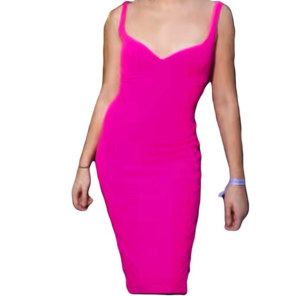 Revolve $175 Nookie S midi dress hot pink nylon small Romance neon bright crepe - Picture 2 of 9